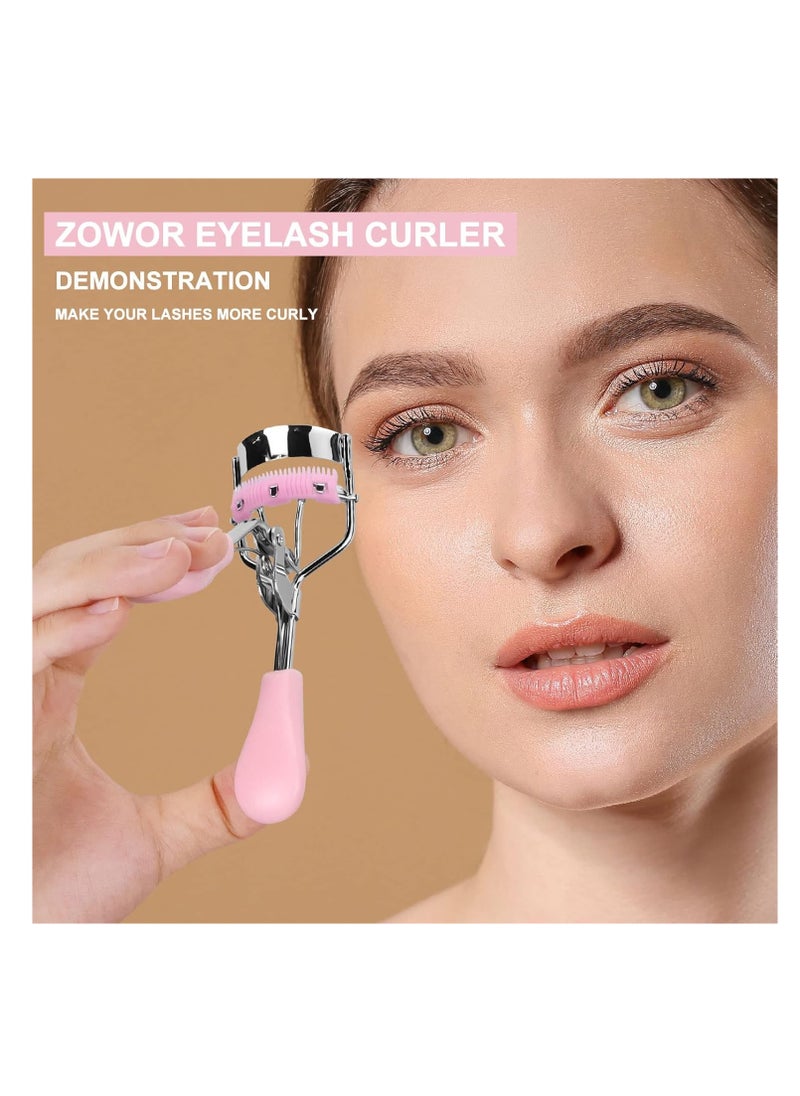 Eyelash Curler with Comb Fit All Eye Shape Curved Eyelash Curlers,Natural and Long Lasting Lash Curler for Women Make Up Gift(Pink)