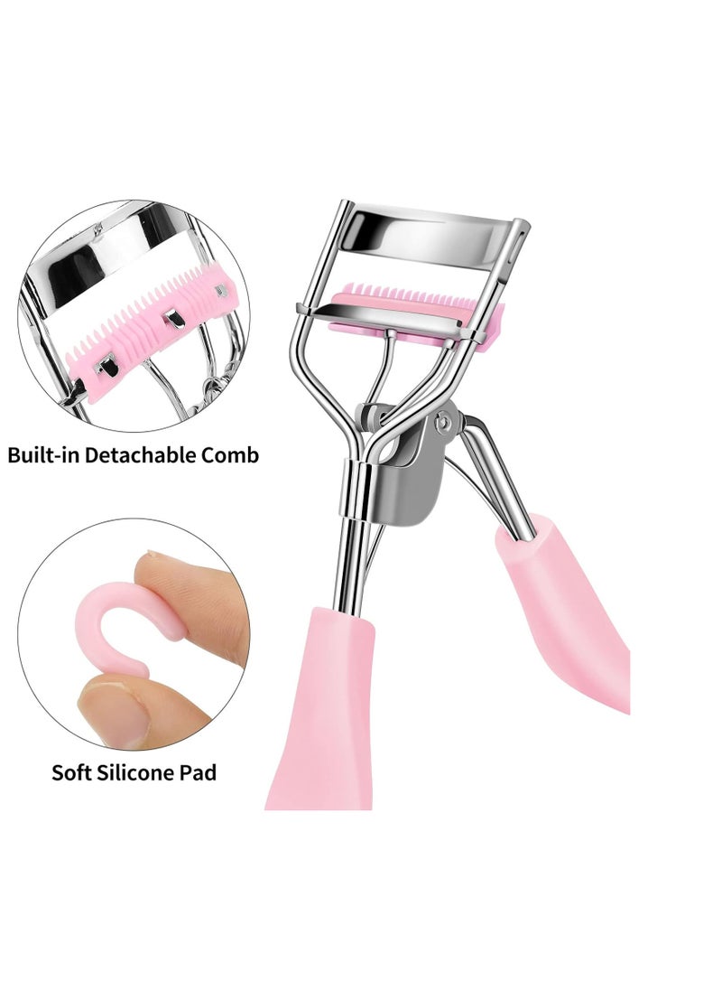 Eyelash Curler with Comb Fit All Eye Shape Curved Eyelash Curlers,Natural and Long Lasting Lash Curler for Women Make Up Gift(Pink)