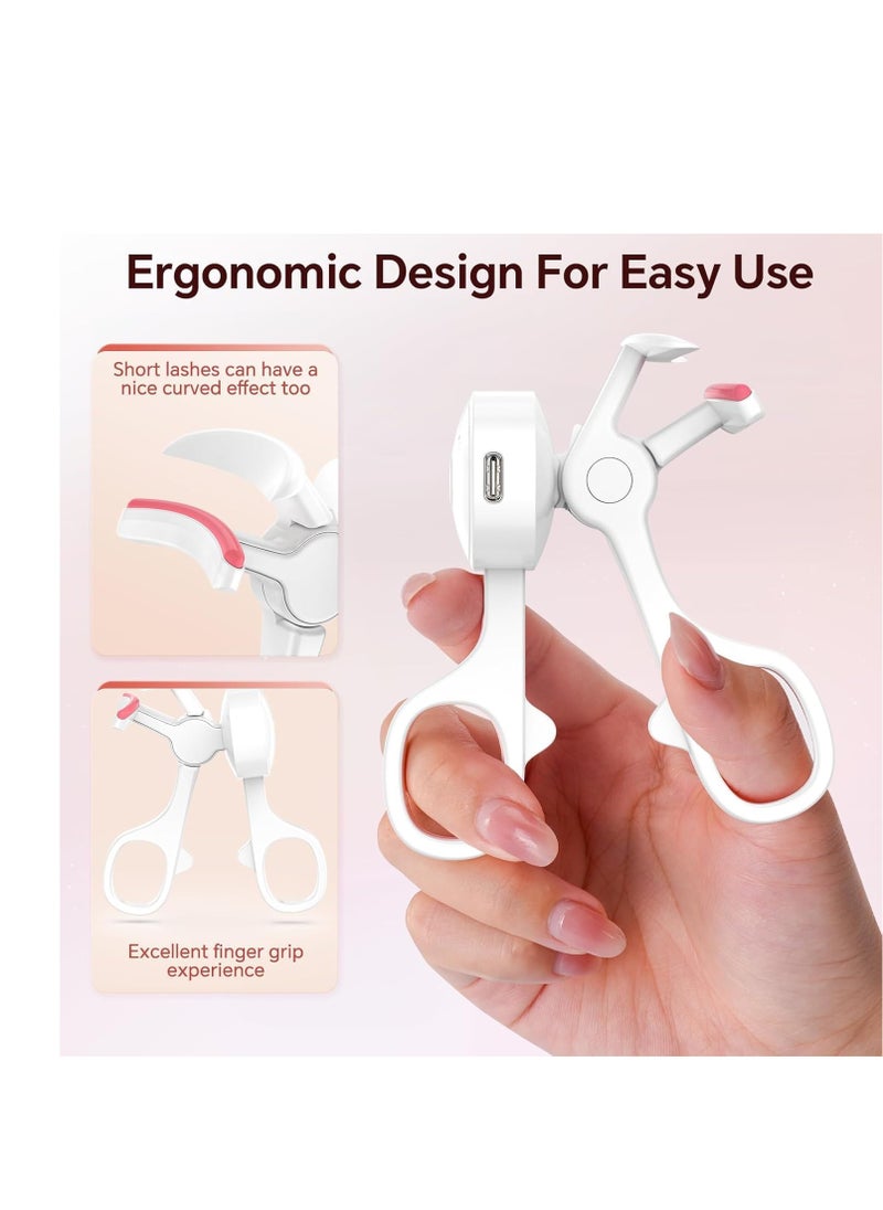 Heated Eyelash Curlers, C-Shaped Natural Curling, Fast Heat up Within 10s, 24 Hours Long Lasting, Rechargeable Electric Eyelash Curler with Type-C, Anti-Burn Mini Lash Curler, White