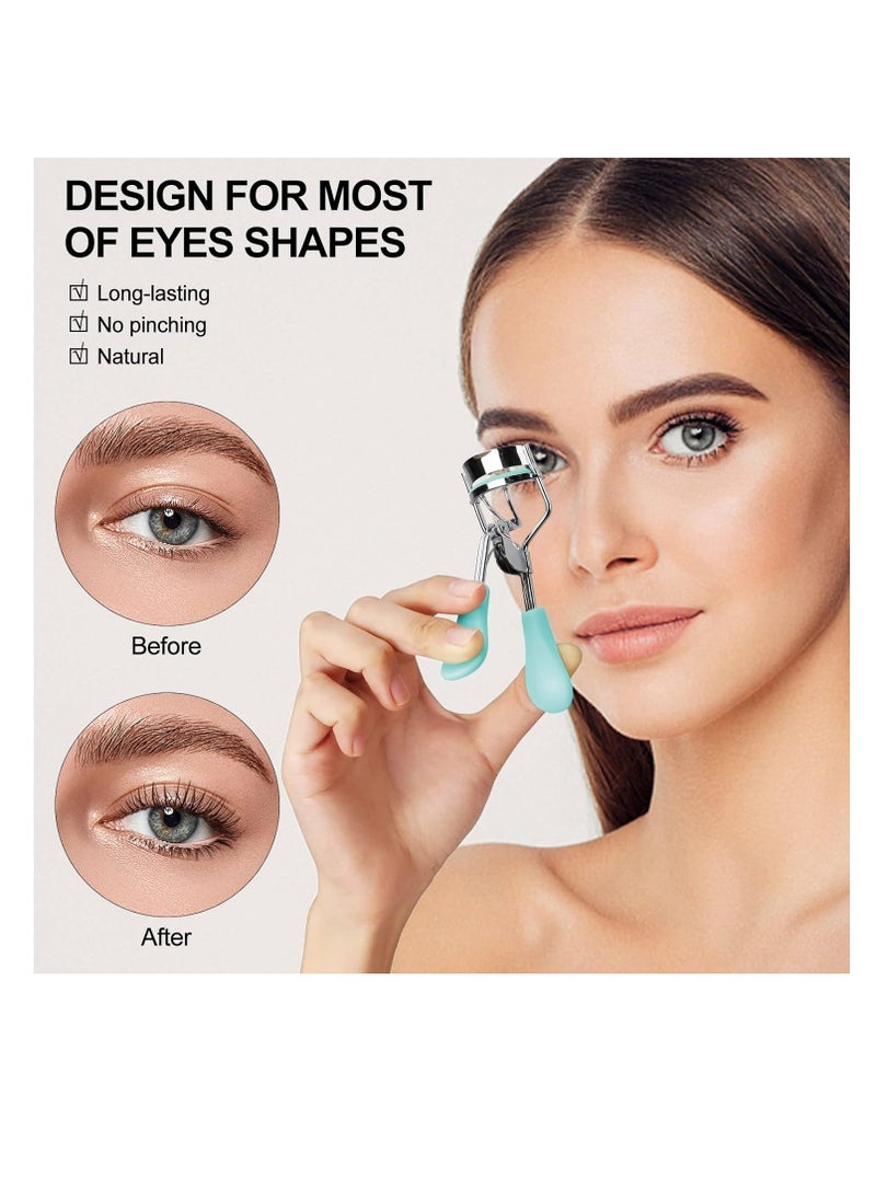 Eyelash Curler with Comb and Brush Fit All Eye Shape Curved Eyelash Curlers with 5PCS Silicone Refill Pad,Natural and Long Lasting Lash Curler for Women Make Up Gift(Blue)