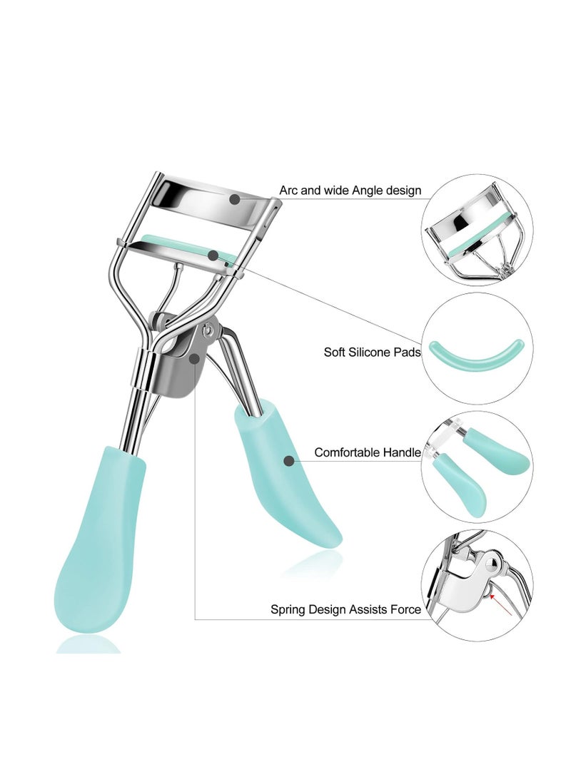 Eyelash Curler with Comb and Brush Fit All Eye Shape Curved Eyelash Curlers with 5PCS Silicone Refill Pad,Natural and Long Lasting Lash Curler for Women Make Up Gift(Blue)