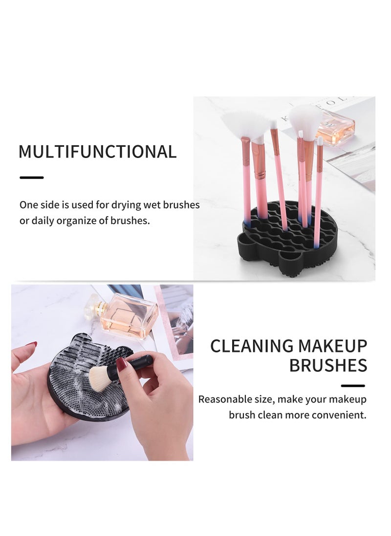 Silicon Makeup Brush Cleaner Mat with Brush Drying manual Make up brush cleaner cleanser machine Cosmetic Brush Cleaning Pad+Makeup Brush Dry Cleaned Quick Color Removal Sponge Scrubber Tool(Black)