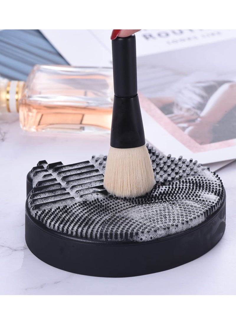 Silicon Makeup Brush Cleaner Mat with Brush Drying manual Make up brush cleaner cleanser machine Cosmetic Brush Cleaning Pad+Makeup Brush Dry Cleaned Quick Color Removal Sponge Scrubber Tool(Black)