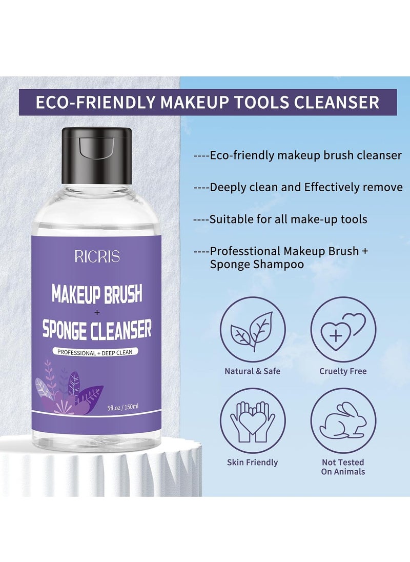 Makeup Brush Cleaner Shampoo, Efficient Brush Cleanser Liquid Solutions for Make up Brushes/Sponges Blender/Puffs(5 FL Oz)