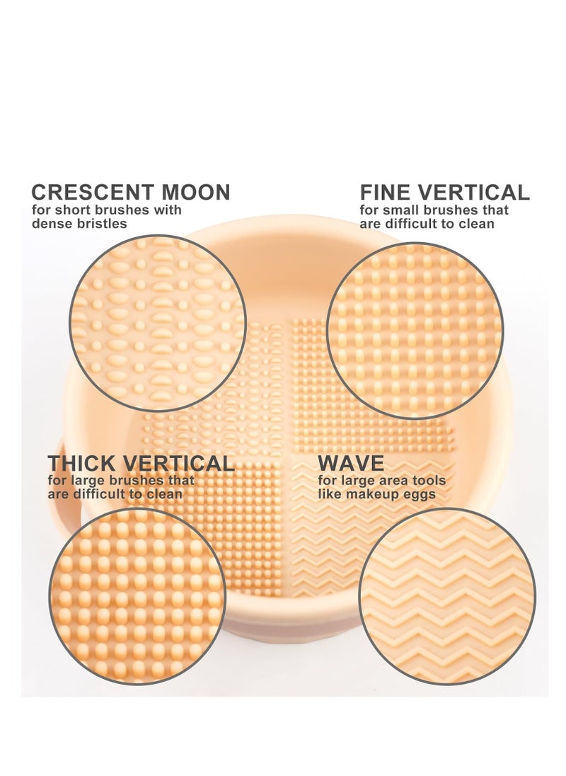 Makeup Brush Cleaner Mat 3 in 1 Silicone Makeup Brush Cleaning Bowl with Drying Holder Brush Cleaning Scrubber Tool Cosmetic Brush Cleaner with Holder for Storage Stand (Pink)