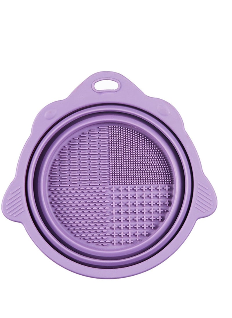 Makeup Brush Cleaning Mat, Silicone Makeup Cleaning Brush Scrubber Mat Portable Washing Tool Cosmetic Brush Cleaner with Suction Cup for Valentines Day (Purple)