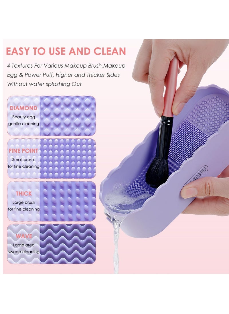 3 in 1 Silicone Makeup Brush Cleaner Bowl with Brush Drying Holder (Simple Purple)