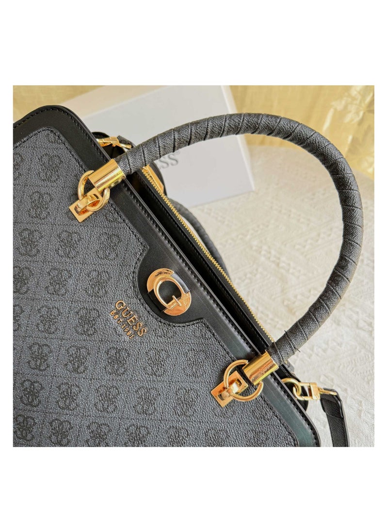 Large Capacity Classic Black Edge Gray Printed Canvas Splicing Laptop Tote Women's Shoulder Bag 38×11×24CM