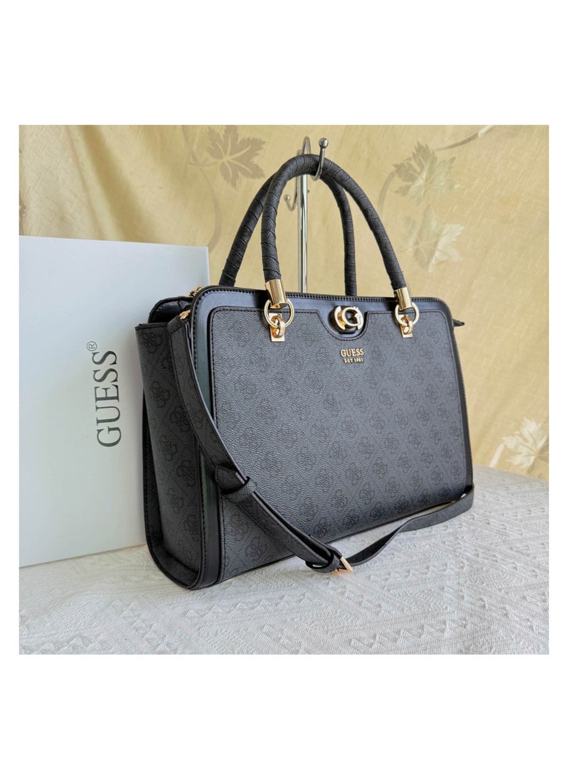 Large Capacity Classic Black Edge Gray Printed Canvas Splicing Laptop Tote Women's Shoulder Bag 38×11×24CM