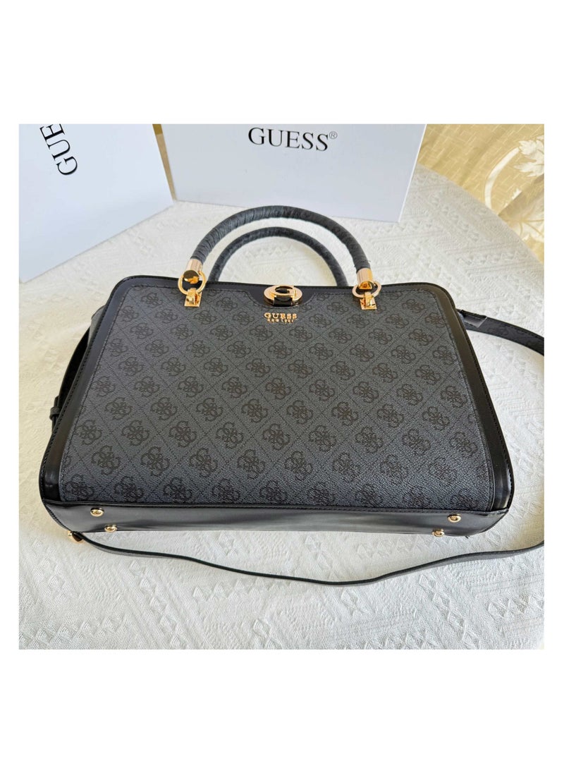 Large Capacity Classic Black Edge Gray Printed Canvas Splicing Laptop Tote Women's Shoulder Bag 38×11×24CM