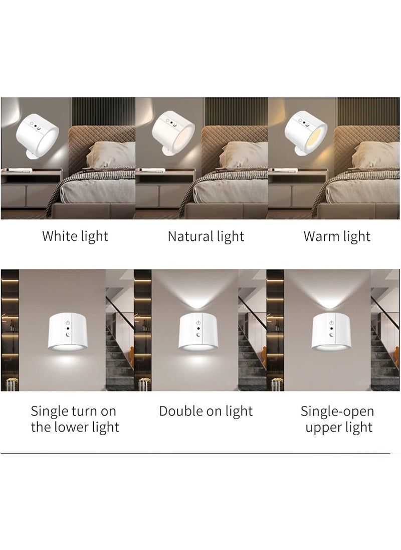 LED Wall Sconce, Wall Mounted Lamp with USB Port, 3 Color Temperature and 3 Brightness Level, 360°Rotate Magnetic Ball, Cordless Wall Light for Reading Bedside,White