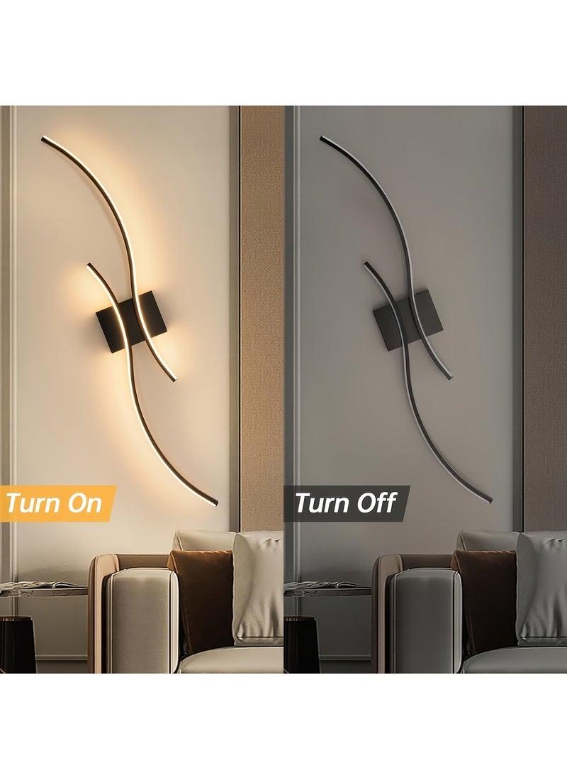 Modern LED Wall Sconce - Long Strip Light Fixture for Bedroom, Living Room, Bathroom Vanity & Hallway - Wave Design Indoor Lamp with Metal Shade, Easy Install