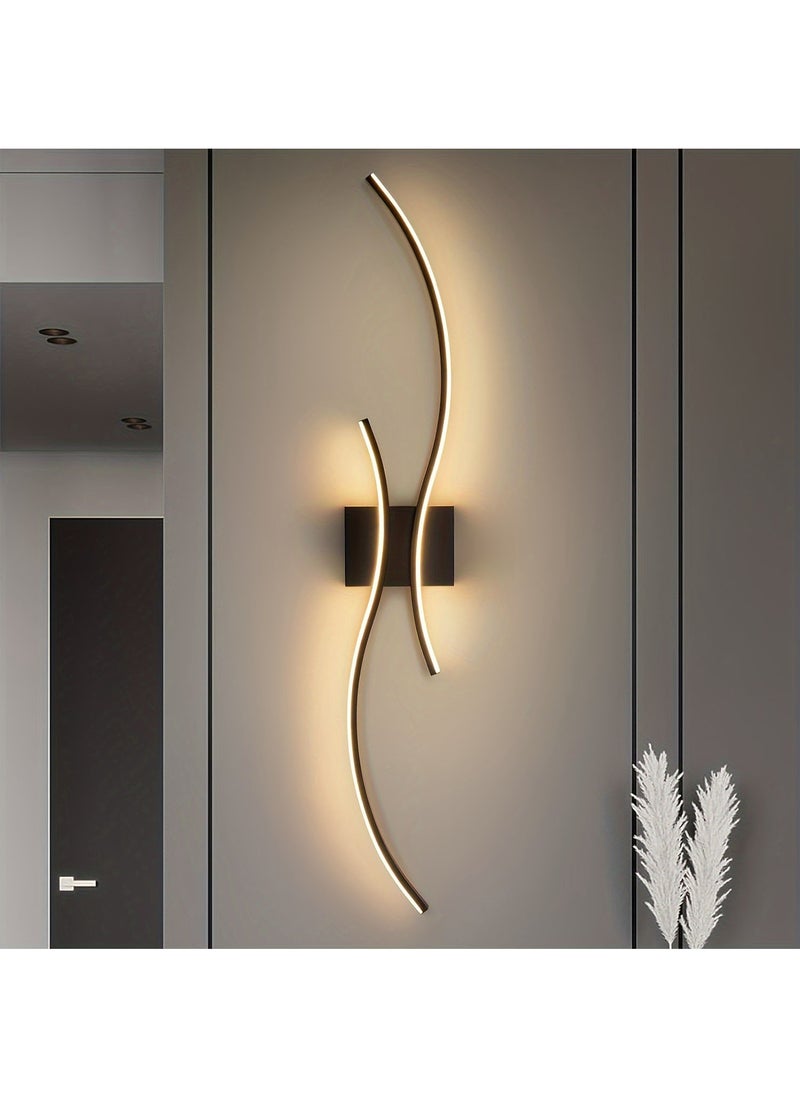 Modern LED Wall Sconce - Long Strip Light Fixture for Bedroom, Living Room, Bathroom Vanity & Hallway - Wave Design Indoor Lamp with Metal Shade, Easy Install