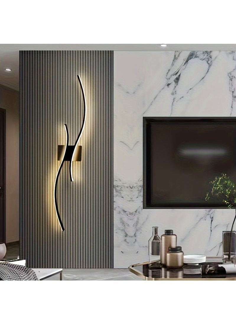 Modern LED Wall Sconce - Long Strip Light Fixture for Bedroom, Living Room, Bathroom Vanity & Hallway - Wave Design Indoor Lamp with Metal Shade, Easy Install