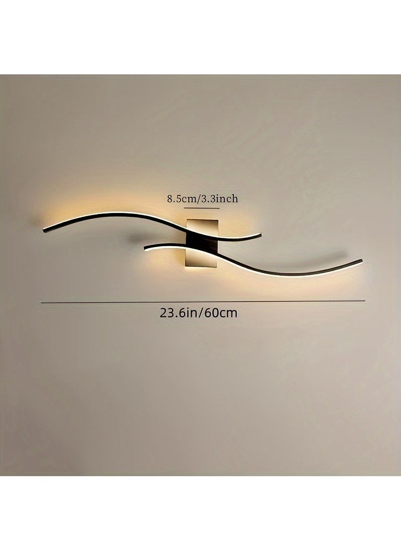 Modern LED Wall Sconce - Long Strip Light Fixture for Bedroom, Living Room, Bathroom Vanity & Hallway - Wave Design Indoor Lamp with Metal Shade, Easy Install