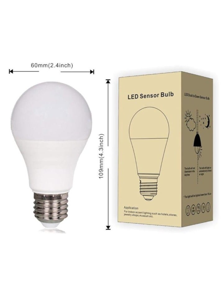 Dusk to Dawn Sensor LED Light Bulbs 7W 630 Lumen Daylight White 6000K, 60W Equivalent, Automatic On/Off,Suitable Used in Hallway, Yard, Porch, Patio, Garage Lighting,ES E27 Base 240V, 3-Pack