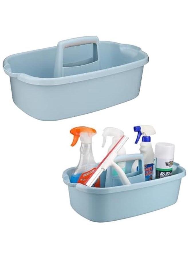 Cleaning Supplies Caddy, 2 Pack Cleaning Supply Organizer with Handle, Plastic Bucket for Cleaning Products, Tool Storage Caddy (Blue)