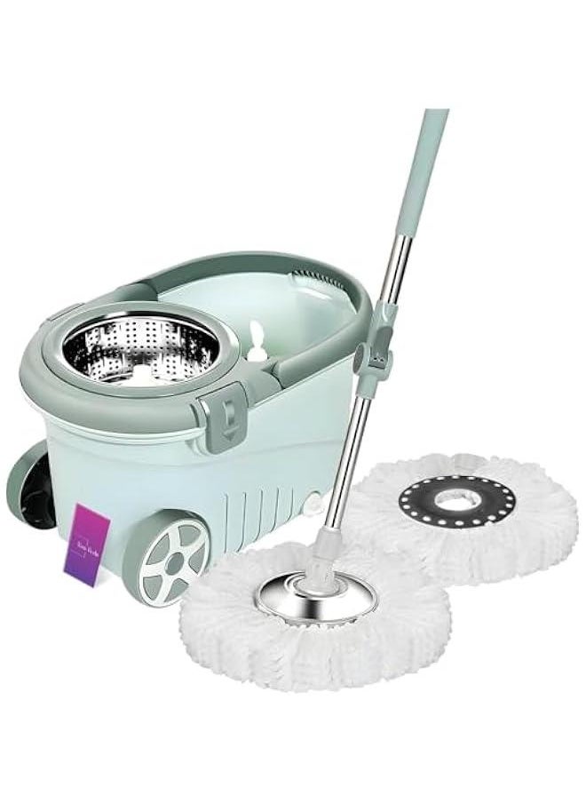 Multi Functional Spin Mops for Floor Cleaning w/Bucket- Stainless Steel Floor Wiper Microfiber 360 Spin Mop w/Basket w/ 125cm Extended Foldable Handle Microfiber Mop, 2x Wheel