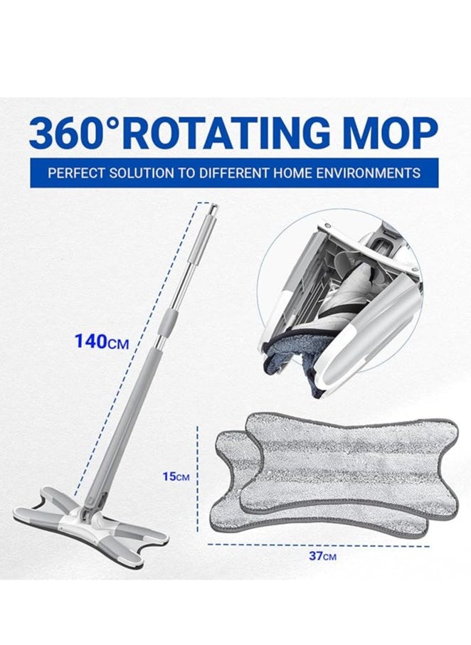 X-Type Microfibre Mop with 360°Rotating Head, No Need to Wash Dust Mop, Hands-Free Wash Self Wringing Flat Mop, Manual Extrusion Household Cleaning Tools, Dry,Wet Mop, Lazy Mop, Grey.