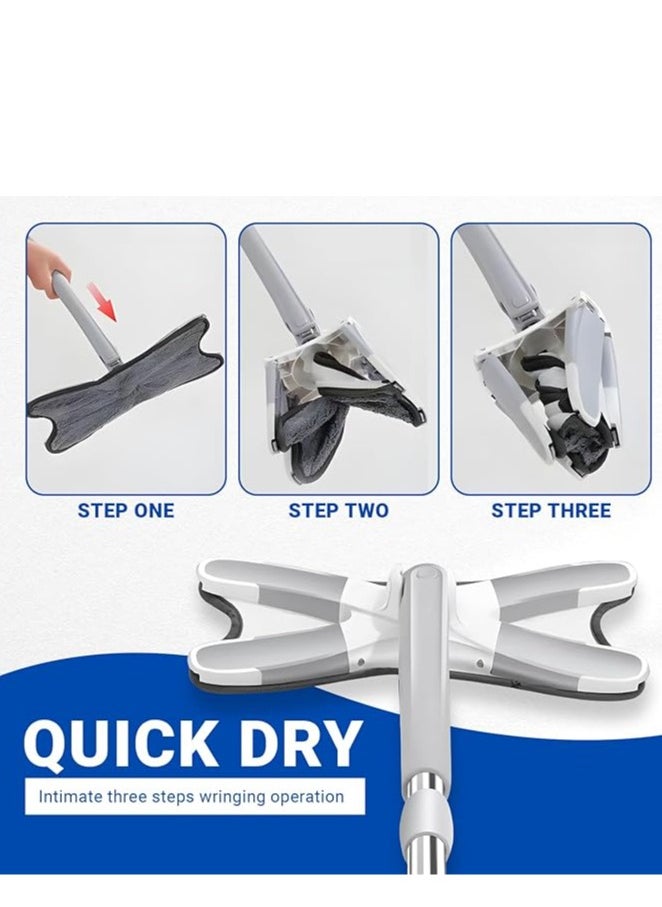 X-Type Microfibre Mop with 360°Rotating Head, No Need to Wash Dust Mop, Hands-Free Wash Self Wringing Flat Mop, Manual Extrusion Household Cleaning Tools, Dry,Wet Mop, Lazy Mop, Grey.