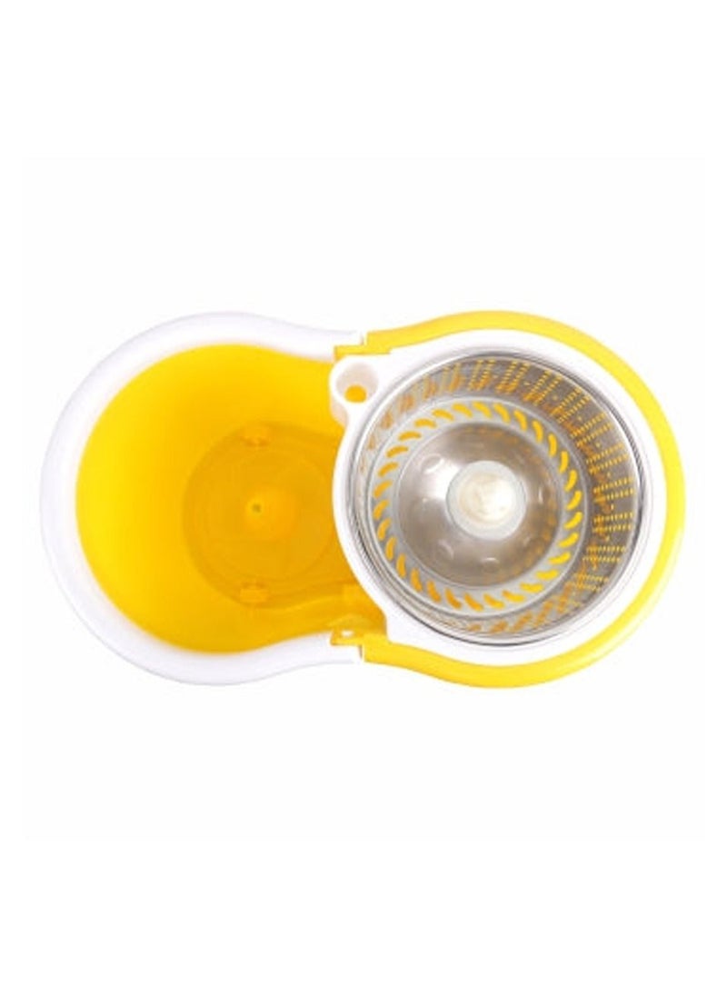 Stainless Steel Rod Floor Gripping Plastic Spin Dry Bucket With 2 Mop Heads 360 Degree Spin Pedal Rotation House Cleaning Mop Yellow