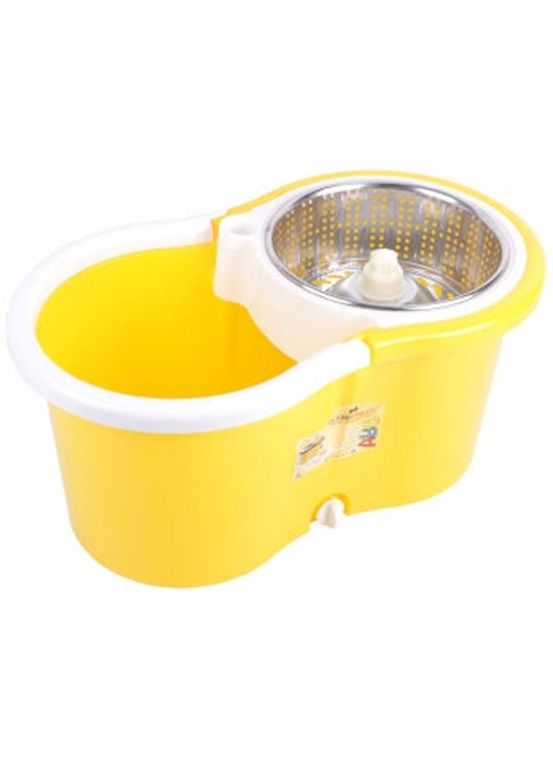 Stainless Steel Rod Floor Gripping Plastic Spin Dry Bucket With 2 Mop Heads 360 Degree Spin Pedal Rotation House Cleaning Mop Yellow