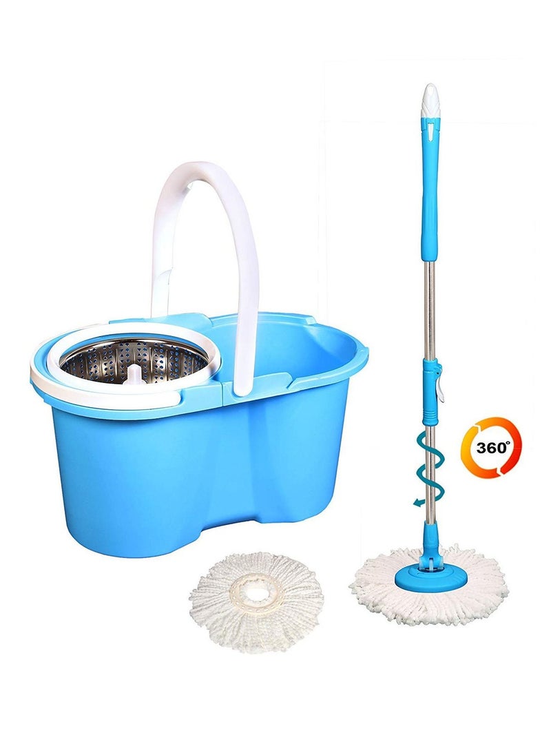 360° Steeliness Steel Rotating Mop With Bucket Dual Mop Heads Use Squeeze Rotating Mop To Quickly Dispensing Rag Floor Mop And Washing Blue Floor Mop