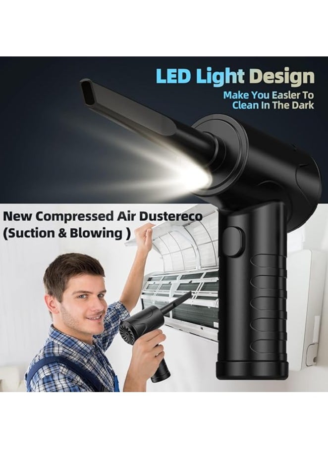 Compressed Air Duster, 3-Gear Adjustable 100,000RPM Air Duster, Handheld 2 in 1 Air Duster & Vacuum Cleaner, Portable Mini Air Duster Kit with LED Light for Car, PC, Keyboard, Carpet