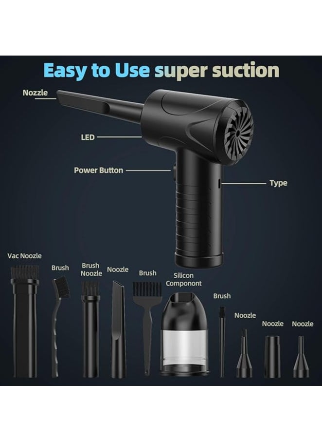 Compressed Air Duster, 3-Gear Adjustable 100,000RPM Air Duster, Handheld 2 in 1 Air Duster & Vacuum Cleaner, Portable Mini Air Duster Kit with LED Light for Car, PC, Keyboard, Carpet