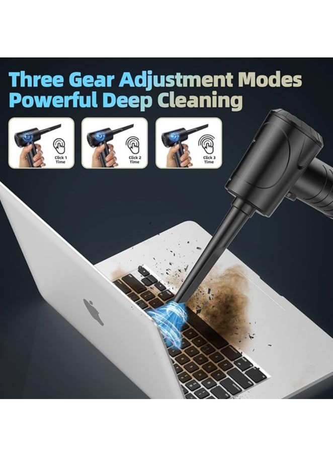 Compressed Air Duster, 3-Gear Adjustable 100,000RPM Air Duster, Handheld 2 in 1 Air Duster & Vacuum Cleaner, Portable Mini Air Duster Kit with LED Light for Car, PC, Keyboard, Carpet