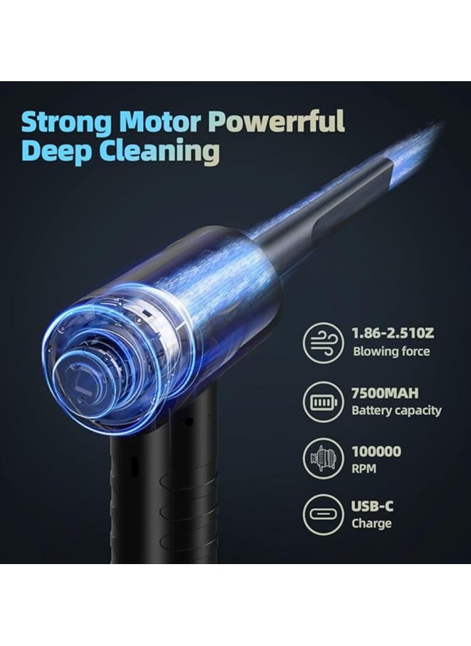 Compressed Air Duster, 3-Gear Adjustable 100,000RPM Air Duster, Handheld 2 in 1 Air Duster & Vacuum Cleaner, Portable Mini Air Duster Kit with LED Light for Car, PC, Keyboard, Carpet