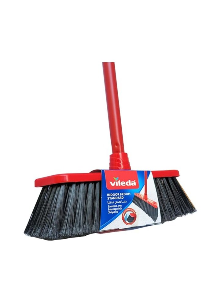 Standard Indoor Floor Broom with Stick, All Types Of Floors, Perfect Corner Cleaning, Lightweight, Red & Black, 30 x 5 x 140 Cm