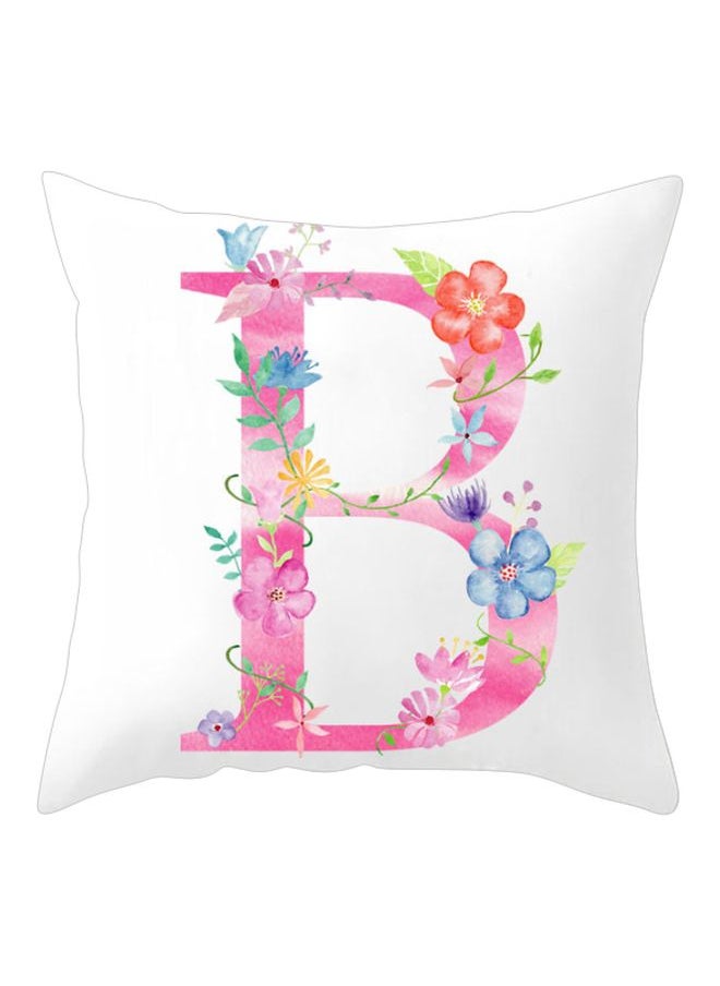 Alphabet B Floral Printed Cushion Cover White/Pink/Red 45x45cm