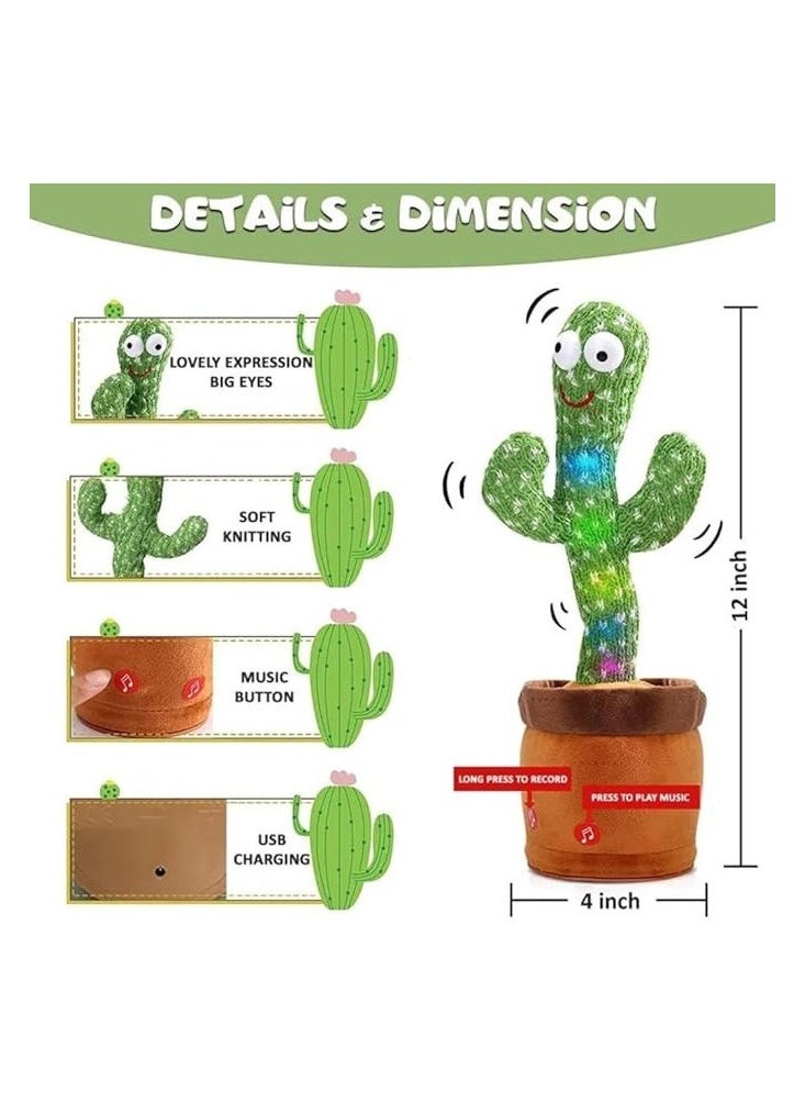 Rechargeable Toys Talking Cactus Baby Toys for Kids Dancing Cactus Toys Can Sing Wriggle Singing Recording Repeat What You Say Funny Education Toys for Children Playing Home Decor for Kids