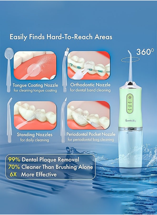 Cordless Water Flosser: 3 DIY modes & 4 Nuzzles, portable dental irrigator, suitable for braces, IPX7 waterproof H2O Flosser, 220ML tank, Electric Dental Oral Irrigator