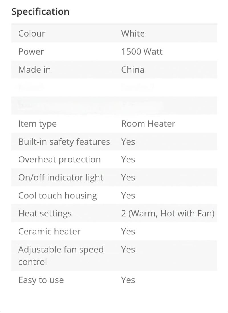 Room Heater 1500W with 360° Air Flow, Tip-Over & Overheat Protection, 2 Heat Settings Warm & Hot with Fan, Built-in Safety Features, Cool Touch Housing, Adjustable Fan Speed Control, Floor Standing Ceramic Heater