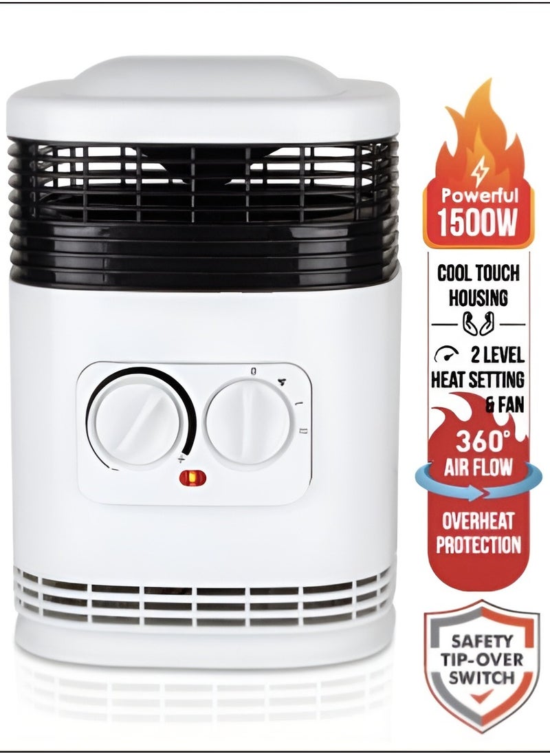 Room Heater 1500W with 360° Air Flow, Tip-Over & Overheat Protection, 2 Heat Settings Warm & Hot with Fan, Built-in Safety Features, Cool Touch Housing, Adjustable Fan Speed Control, Floor Standing Ceramic Heater