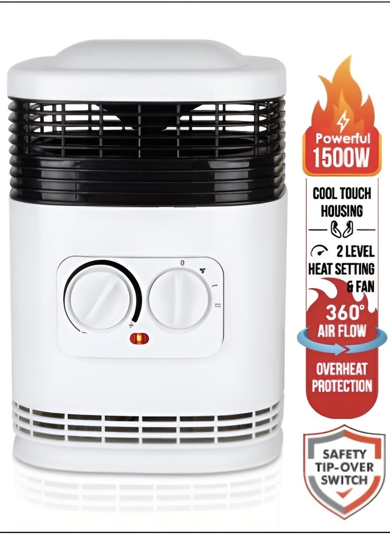 Room Heater with 360° Air Flow, Tip-Over & Overheat Protection, 2 Heat Settings Warm & Hot with Fan, Built-in Safety Features, Cool Touch Housing, Adjustable Fan Speed Control, Floor Standing Ceramic Heater
