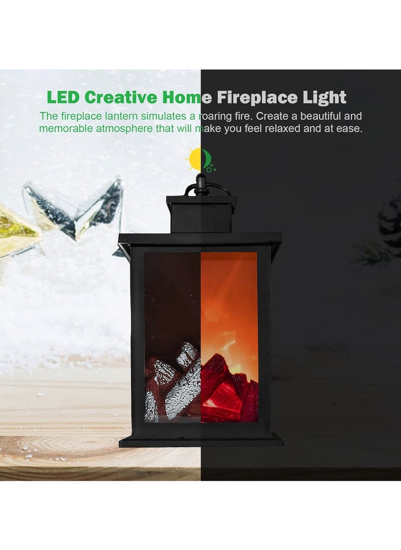 LED Fireplace Flame Effect Decoration, LED Fireplace Lantern, Realistic Fireplace Lamps, Vintage Table Fireplace, Electric Fireplace Decoration, Battery Operated for Home Decor, Indoor, Bedroom