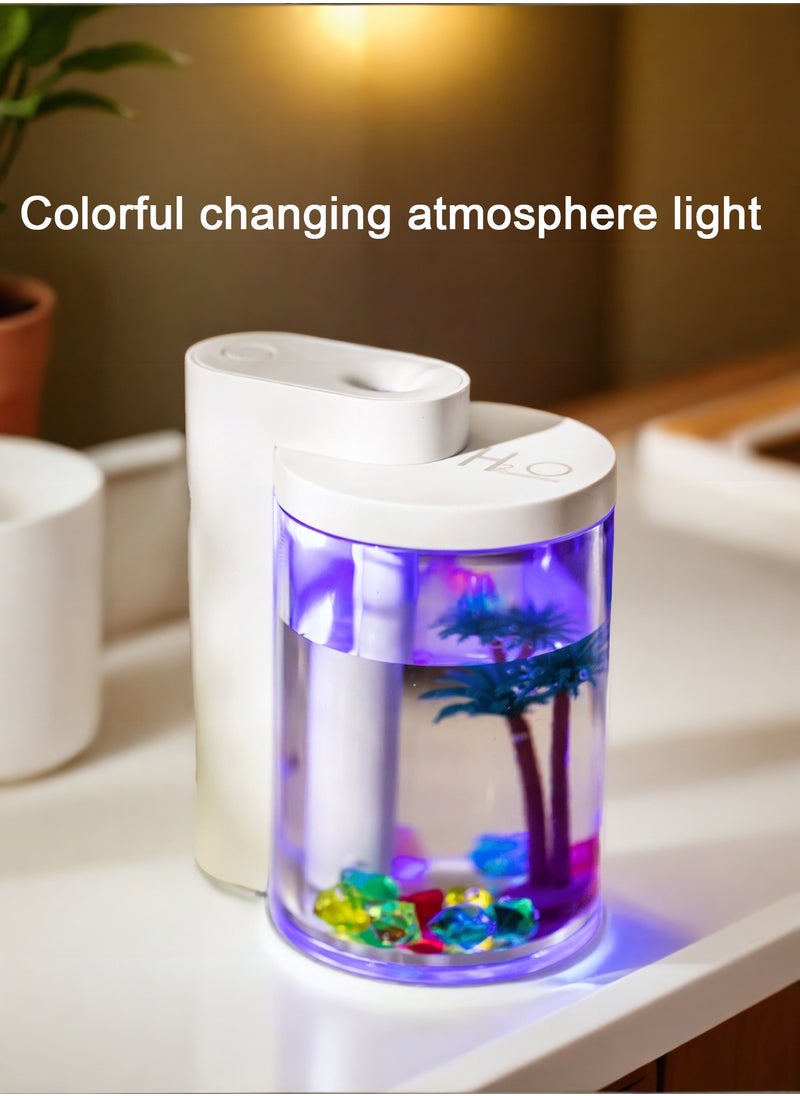 Mini Humidifier, Simulated Landscape with Colorful Lights, Small Desk Humidifier for Bedroom & Office & Plants (260ml)