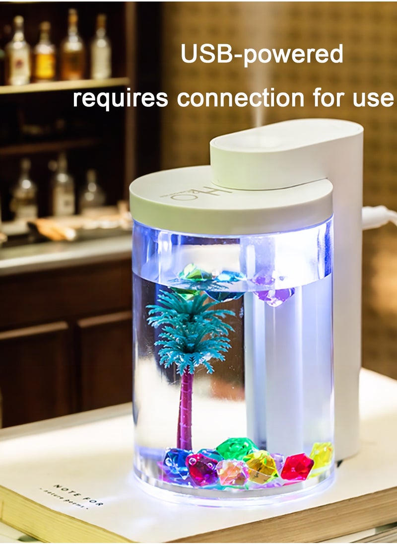 Mini Humidifier, Simulated Landscape with Colorful Lights, Small Desk Humidifier for Bedroom & Office & Plants (260ml)