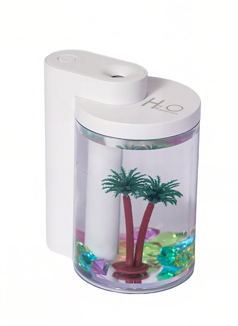 Mini Humidifier, Simulated Landscape with Colorful Lights, Small Desk Humidifier for Bedroom & Office & Plants (260ml)