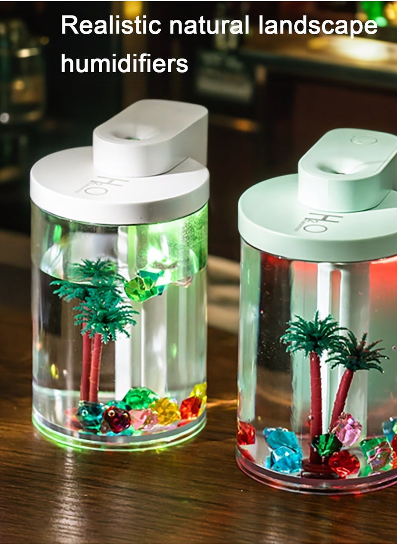 Mini Humidifier, Simulated Landscape with Colorful Lights, Small Desk Humidifier for Bedroom & Office & Plants (260ml)