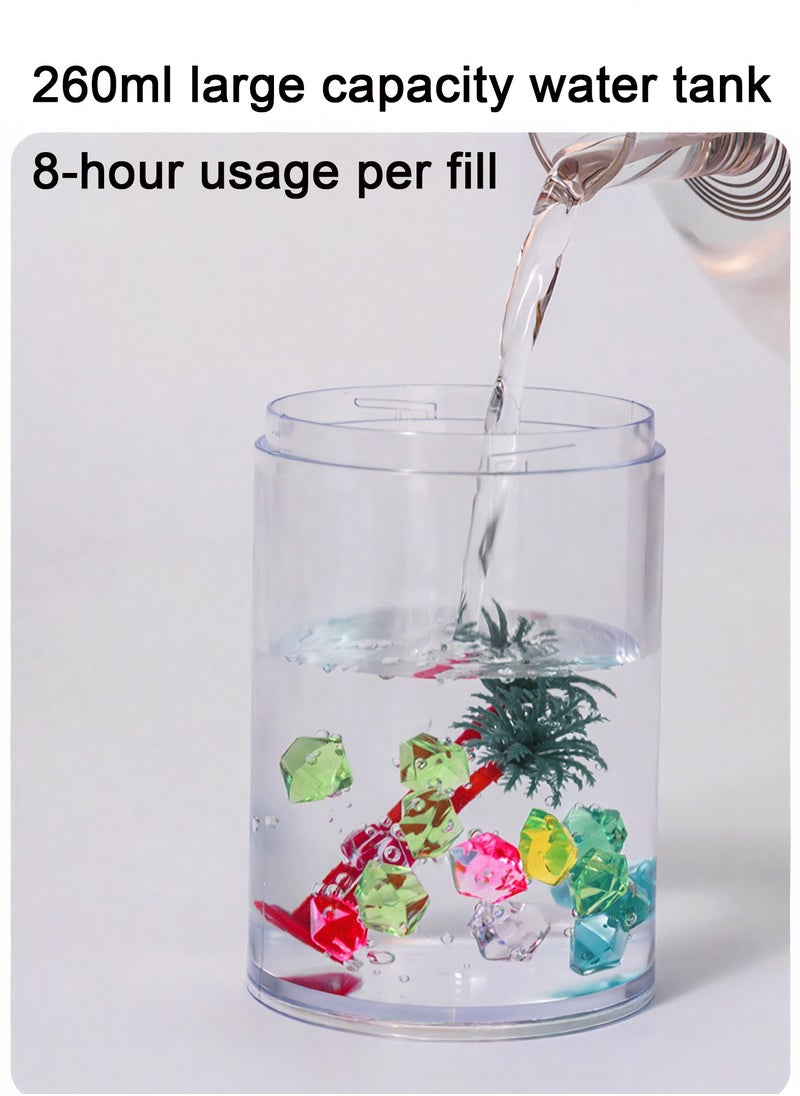 Mini Humidifier, Simulated Landscape with Colorful Lights, Small Desk Humidifier for Bedroom & Office & Plants (260ml)