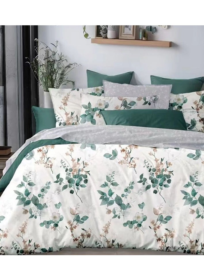 Serene Greens Bed Sheet Set - Without Filling- 6 Pcs - 4 Pillow Covers - 1 Bedsheet - 1 Duvet Cover    King Size:  Duvet Cover: 220*240cm Fitted Sheet: 200*200cm+30cm Pillow Cases: 50*75cm