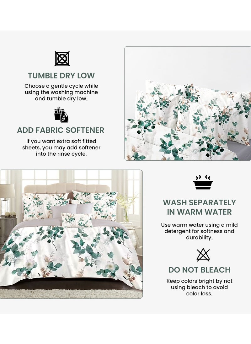 Serene Greens Bed Sheet Set - Without Filling- 6 Pcs - 4 Pillow Covers - 1 Bedsheet - 1 Duvet Cover    King Size:  Duvet Cover: 220*240cm Fitted Sheet: 200*200cm+30cm Pillow Cases: 50*75cm