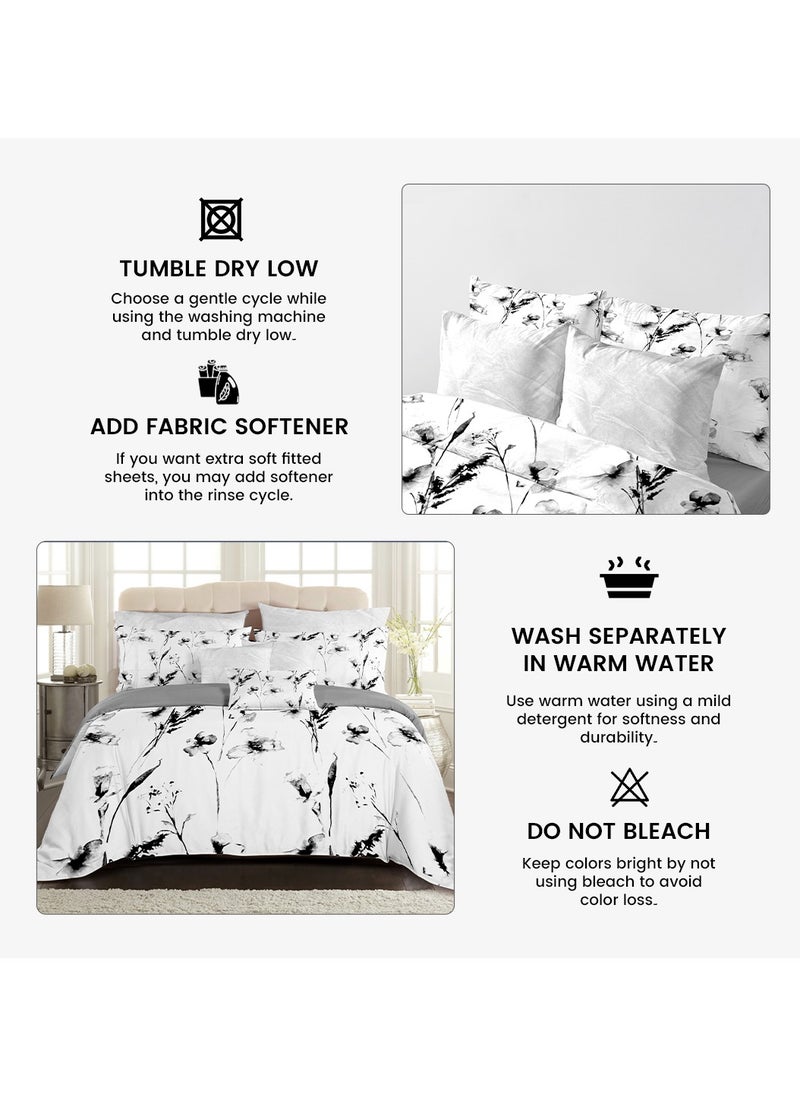 Monochrome Elegance Bed Sheet Set - Without Filling- 6 Pcs - 4 Pillow Covers - 1 Bedsheet - 1 Duvet Cover  King Size:  Duvet Cover: 220*240cm Fitted Sheet: 200*200cm+30cm Pillow Cases: 50*75cm