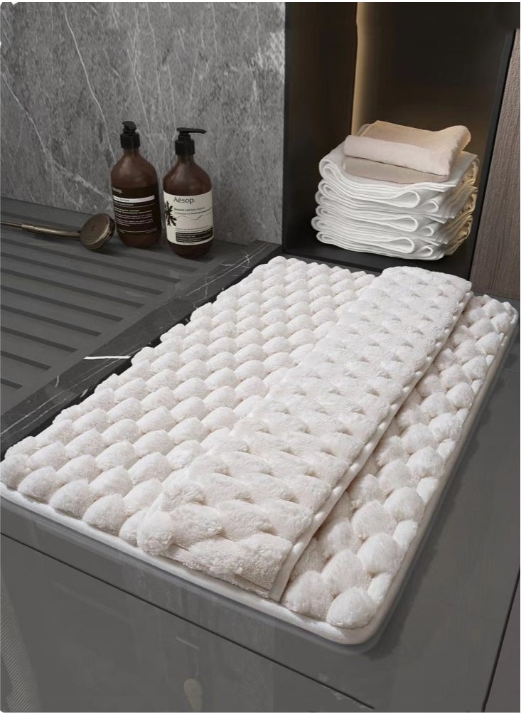1-Piece Bathroom Non-Slip Rug Mat Water Absorption Mat Polyester White 60x40 Centimeter