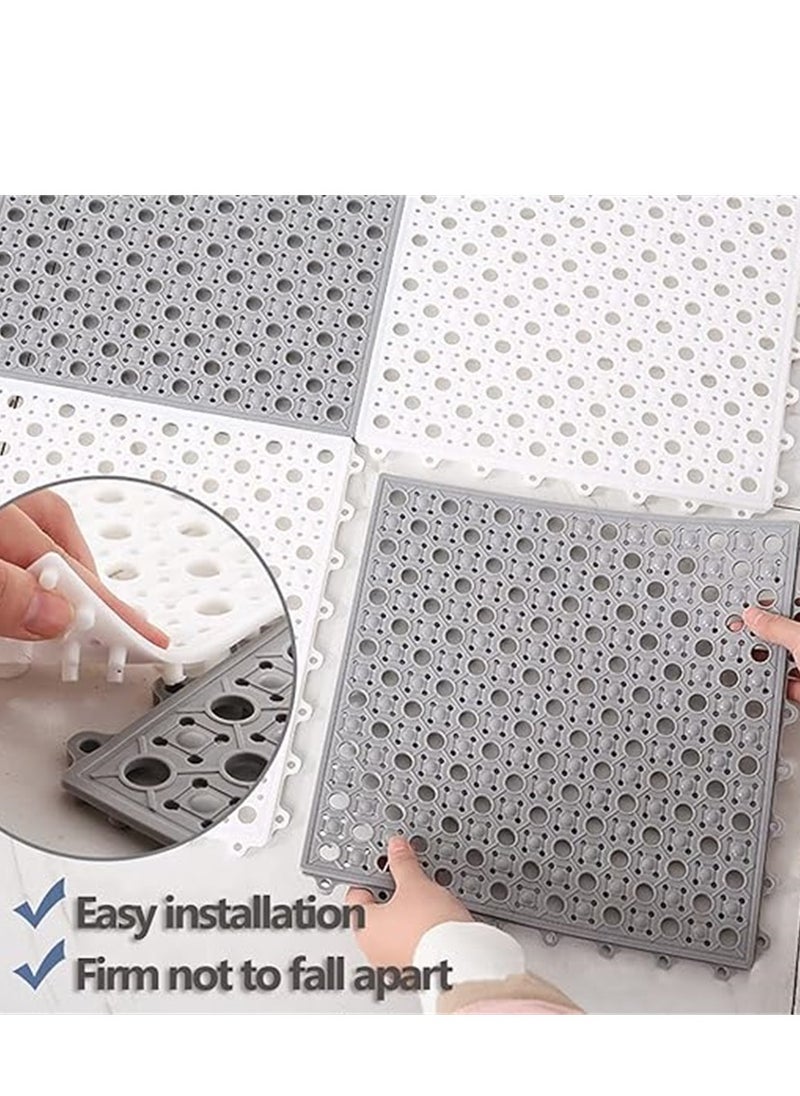 12 Pack Bath Mat, Non Slip Shower Mat, Bathroom Mats Bathroom Rugs Interlocking Soft Floor Mats DIY Floor Mat with Drain Holes for Home Kitchen Bathroom Shower Pool Balcony (6 White+6 Grey)