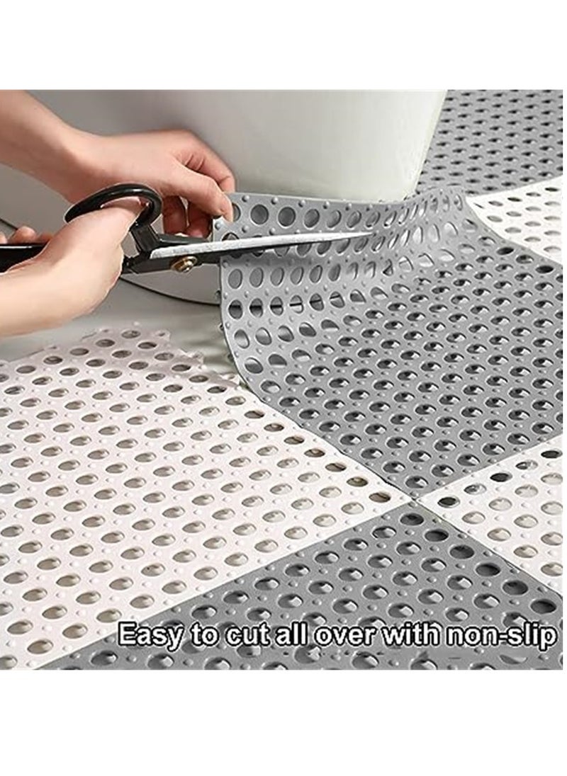 12 Pack Bath Mat, Non Slip Shower Mat, Bathroom Mats Bathroom Rugs Interlocking Soft Floor Mats DIY Floor Mat with Drain Holes for Home Kitchen Bathroom Shower Pool Balcony (6 White+6 Grey)